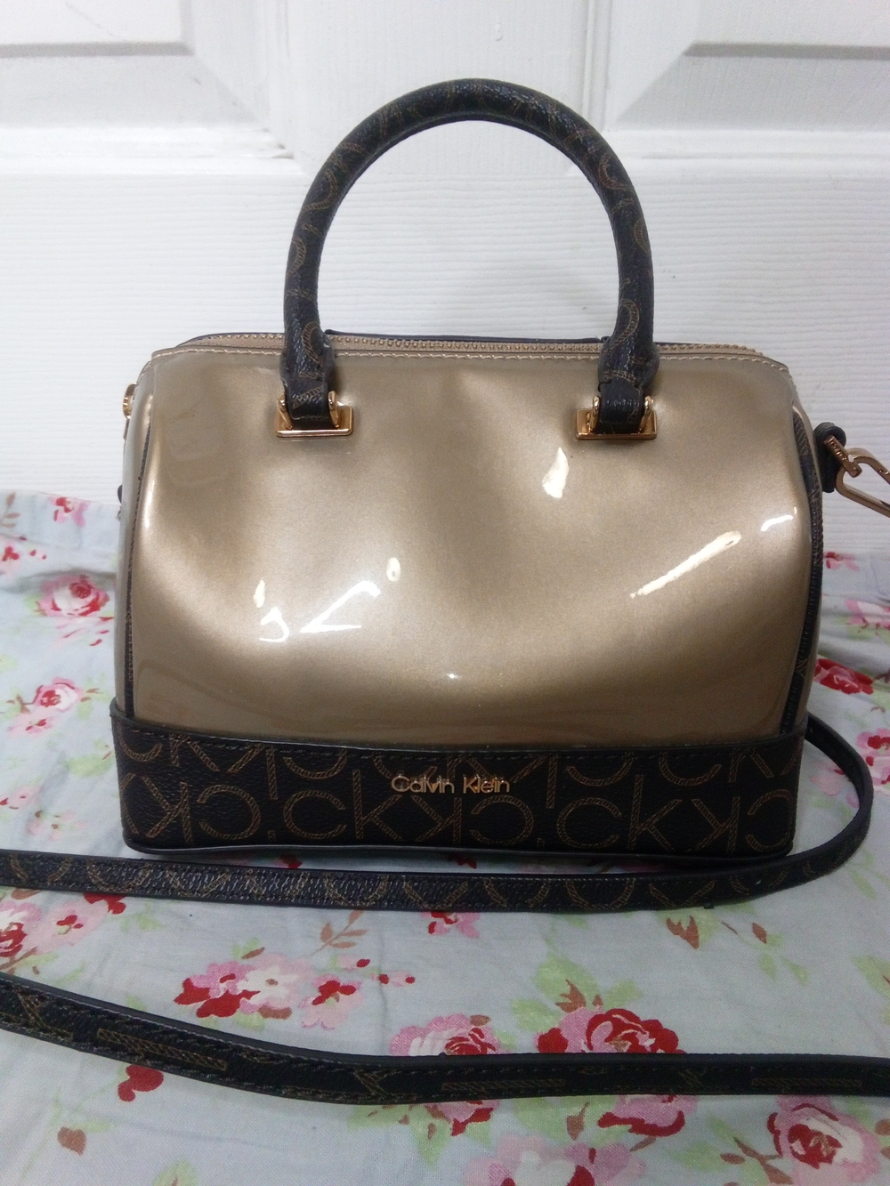 Calvin Klein Gold Patent Mini Dome Satchel